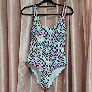 No Boundaries Checkered One-Piece Swimsuit